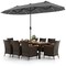 11-Piece Outdoor Dining Set with 15 Feet Umbrella, Cushions, and Acacia Wood